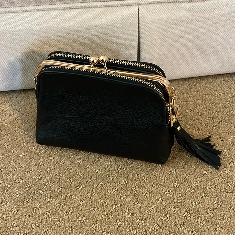 Black and gold crossbody bag